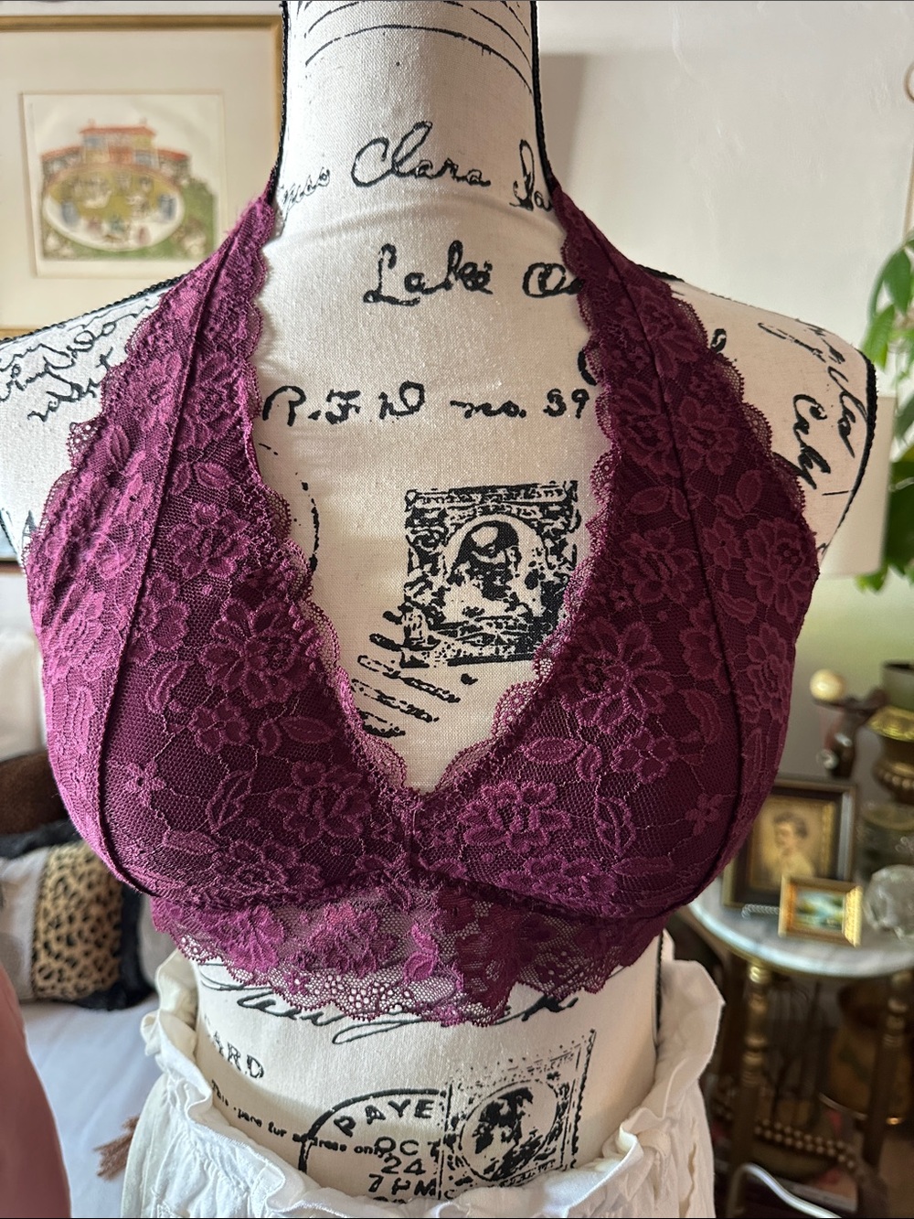 Gilly Hicks Lace Halter Bralette - Deep Wine MEDIUM